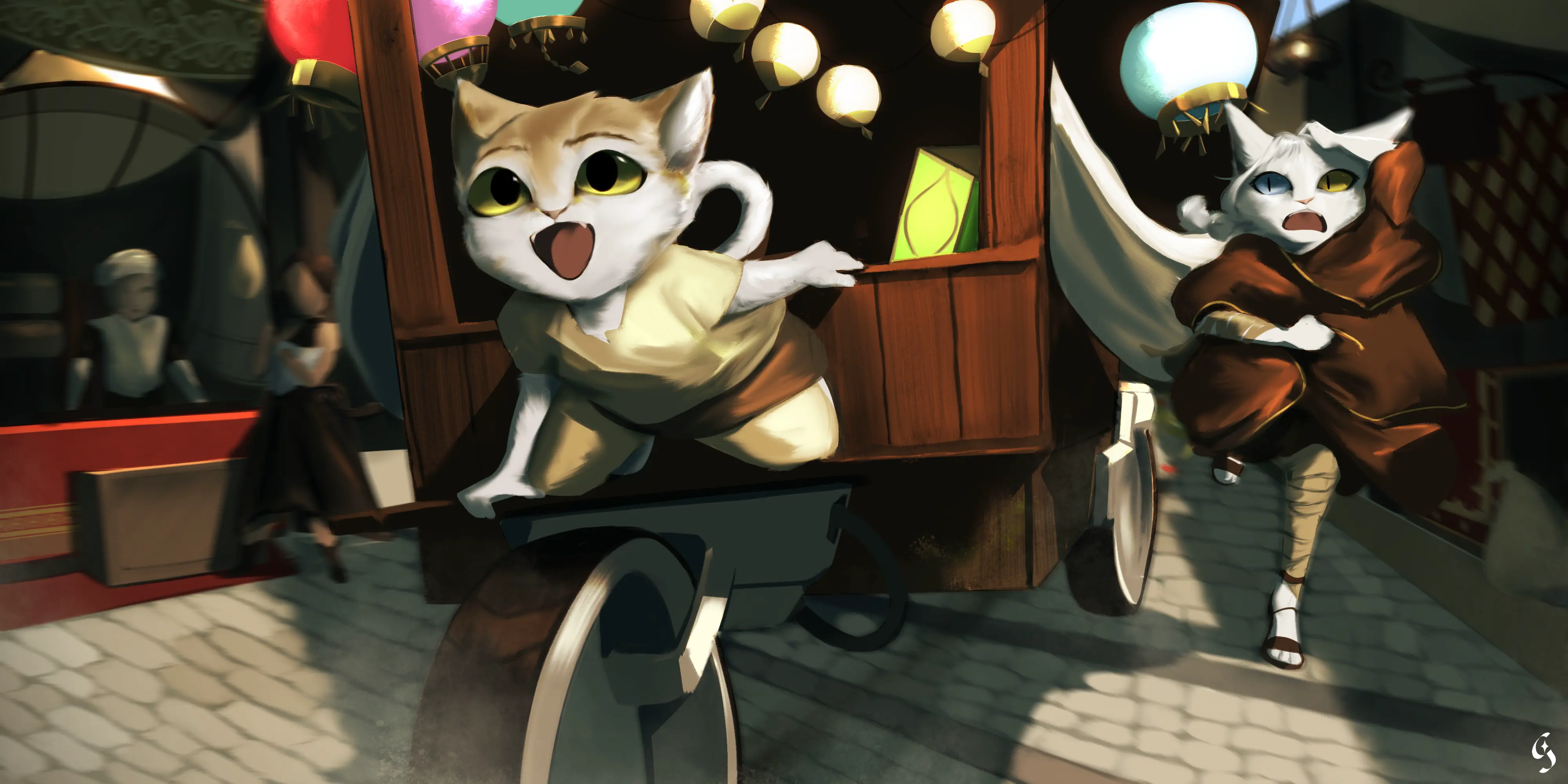 A young cooper hurtling through a bazaar on Van's caravan.