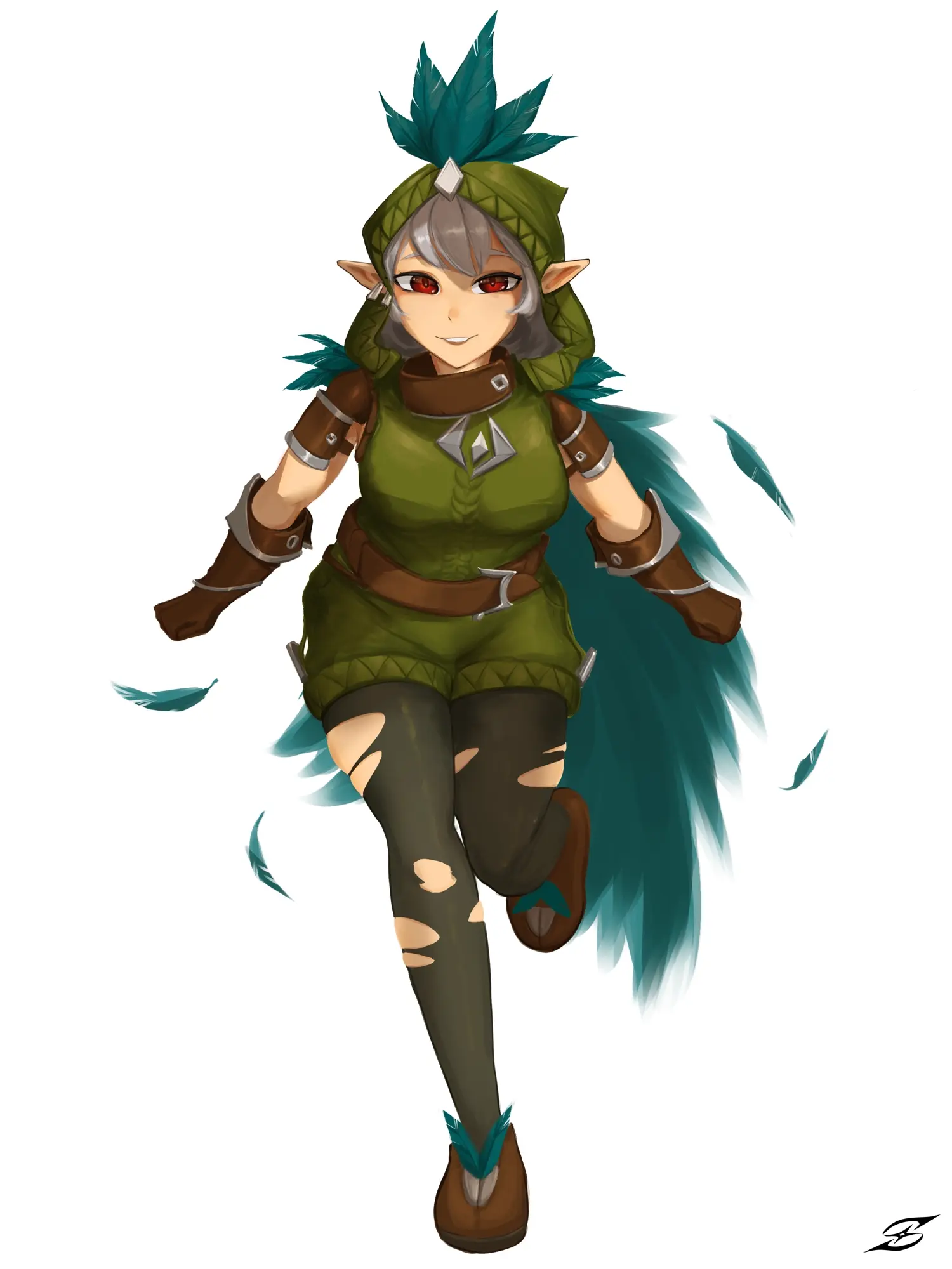 An anime-style interpretation of the featherbound set skin from Hytale
