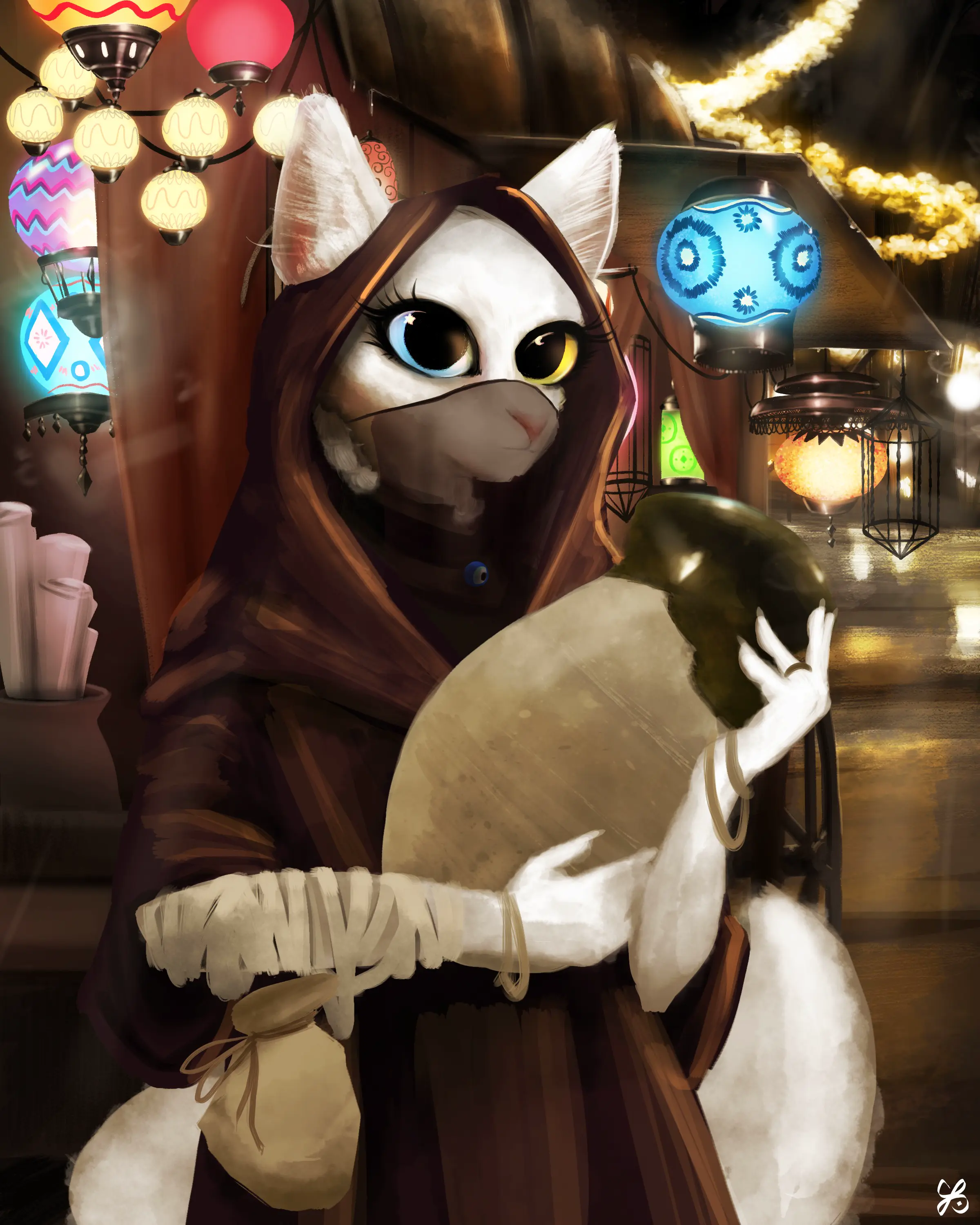 An artwork of Van with her caravan in a drizzly night